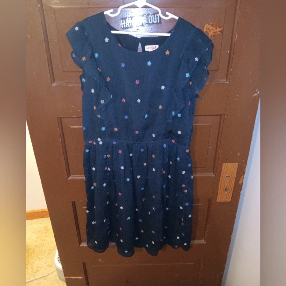 GUC Cat & Jack Casual Navy Blue Sparkly Star Dress XL 14/16